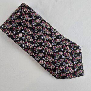 Christian Dior Monsieur Tie Mens Black Red Blue Paisley Silk Necktie Vintage USA